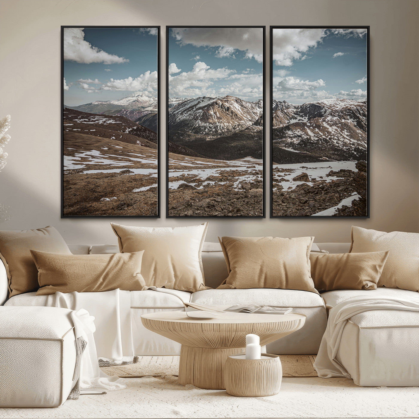 MGV-FC-48X32-3P - Mountain Landscape Wall Art Canvas Print, Framed Snowy Peaks Art Picture Print, Rugged Highlands Perfect Rustic Adventure Decor Artwork
