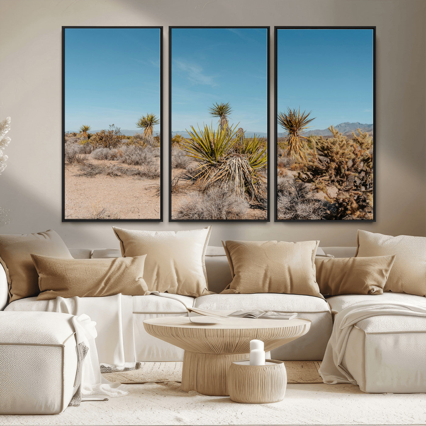 MGV-FC-48X32-3P - Joshua Tree Wall Art Canvas Print, Framed Desert Landscape Art Picture Print, Warm Earth Tones Perfect Southwestern Minimalist Decor Artwork