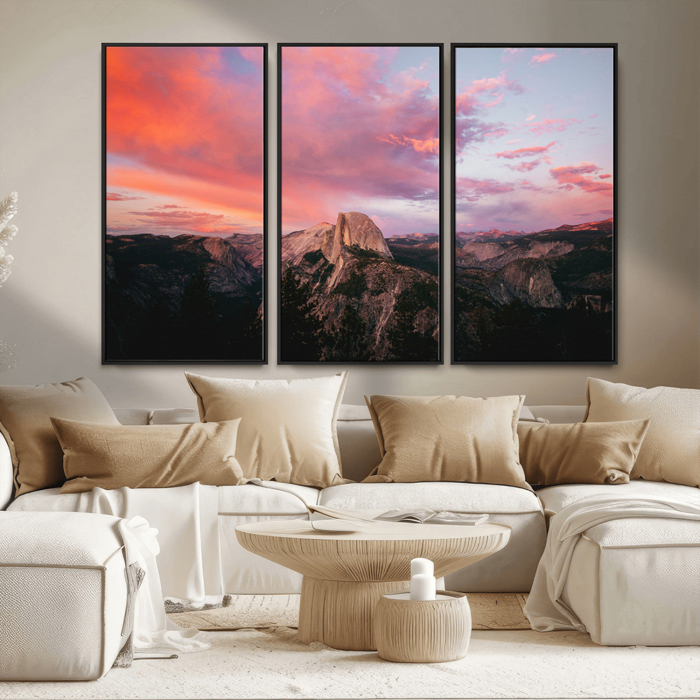 MGV-FC-48X32-3P - Half Dome Wall Art Canvas Print, Framed Yosemite National Park Art Picture Print, Dramatic Sunset Perfect Adventurous Wilderness Decor Artwork