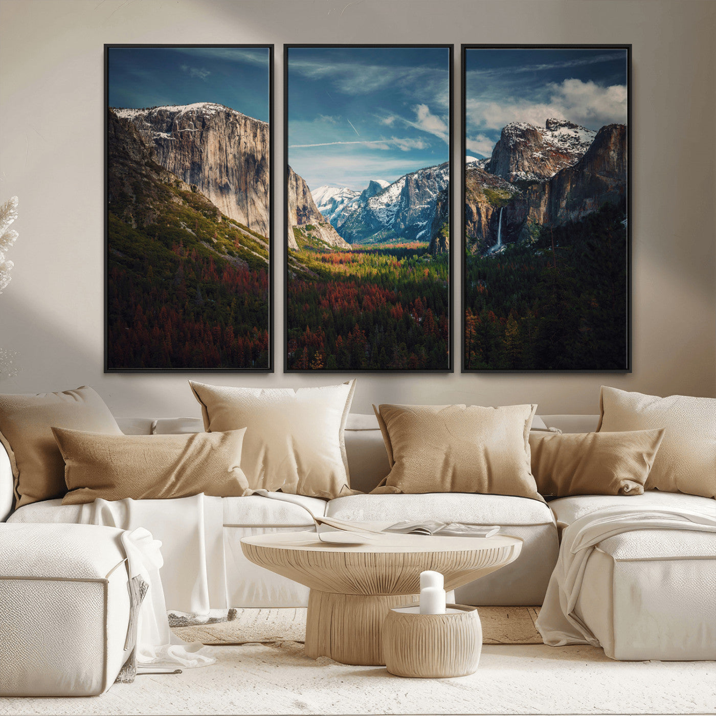 MGV-FC-48X32-3P - Yosemite National Park Wall Art Canvas Print, Framed Mountain Landscape Art Picture Print, El Capitan Perfect Rustic Farmhouse Decor Artwork