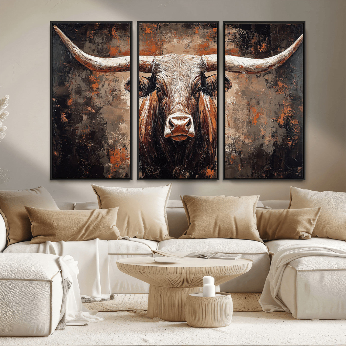 42732393-MGV-CV-36X24-Rustic Longhorn Bull Wall Art Canvas Print – Vintage Western Cattle Painting, Texas Steer Artwork for Ranch, Farmhouse or Cowboy Decor