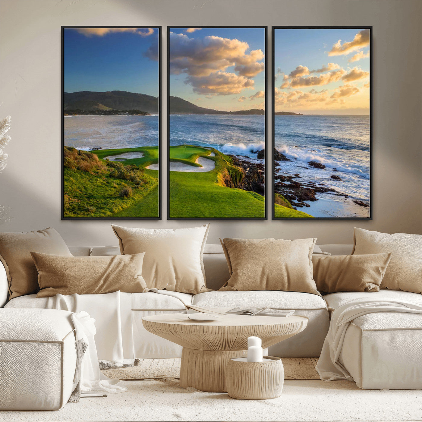 MGV-FC-48X32-3P - Pebble Beach Golf Links Wall Art Canvas Print – Iconic Coastal Golf Course Artwork, Perfect for