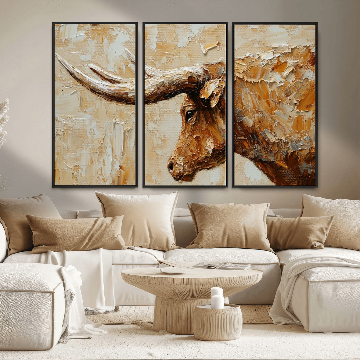 69611428-MGV-CV-36X24-Rustic Longhorn Bull Wall Art Canvas Print – Vintage Western Cattle Painting, Texas Steer Artwork for Ranch, Farmhouse or Cowboy Decor