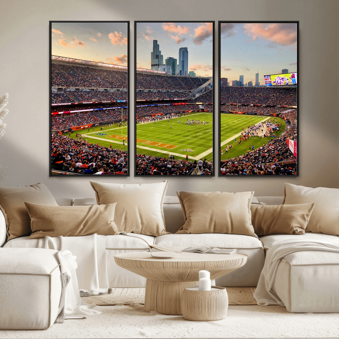 MGV-FC-48X32-3P - Chicago Bears Soldiers Field Wall Art Canvas Print – Framed Football Stadium Artwork for Sports