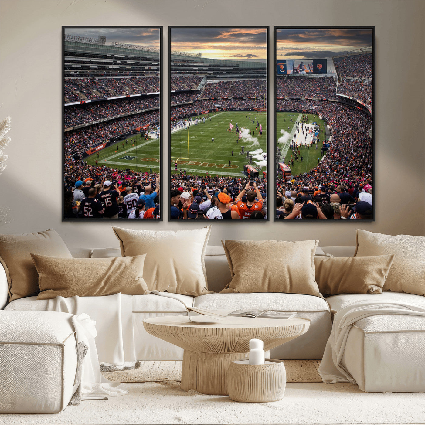 MGV-FC-48X32-3P - Chicago Bears Soldiers Field Wall Art Canvas Print – Framed Football Stadium Artwork for Sports
