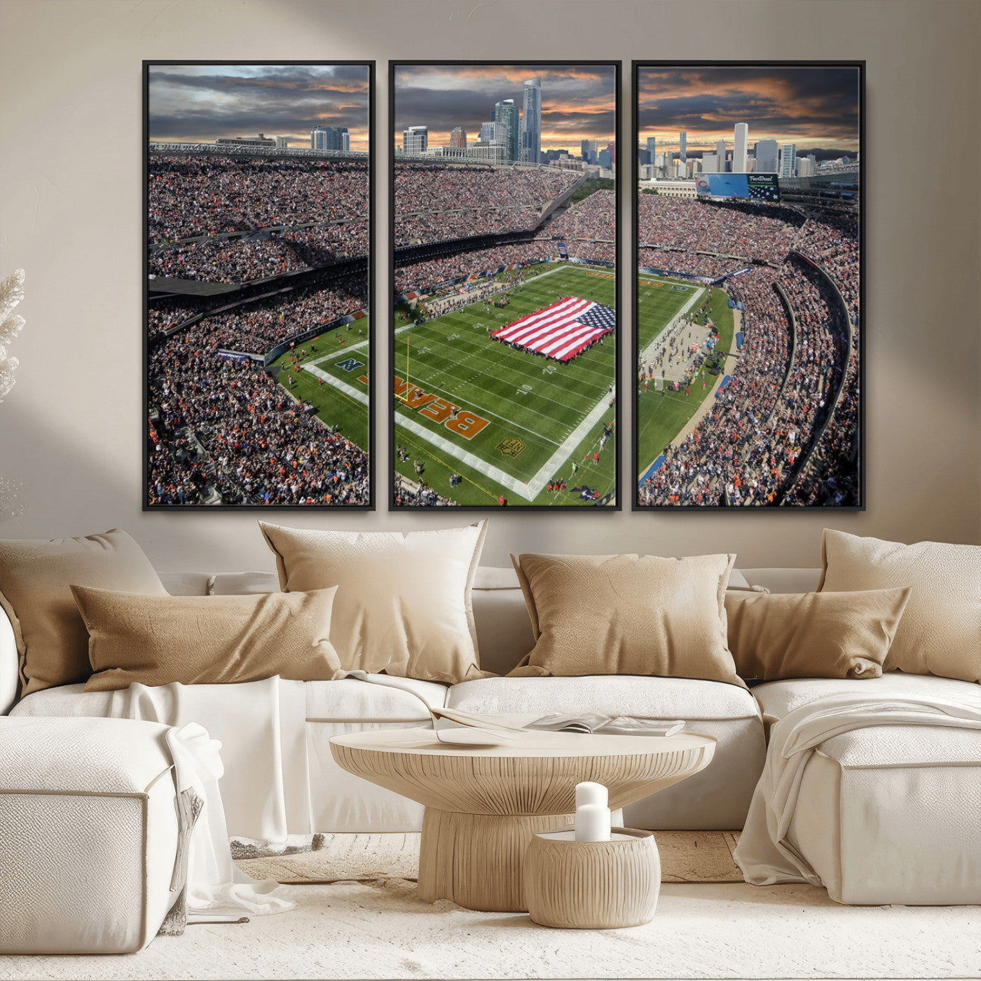 MGV-FC-48X32-3P - Chicago Bears Soldiers Field Wall Art Canvas Print – Framed Football Stadium Artwork for Sports