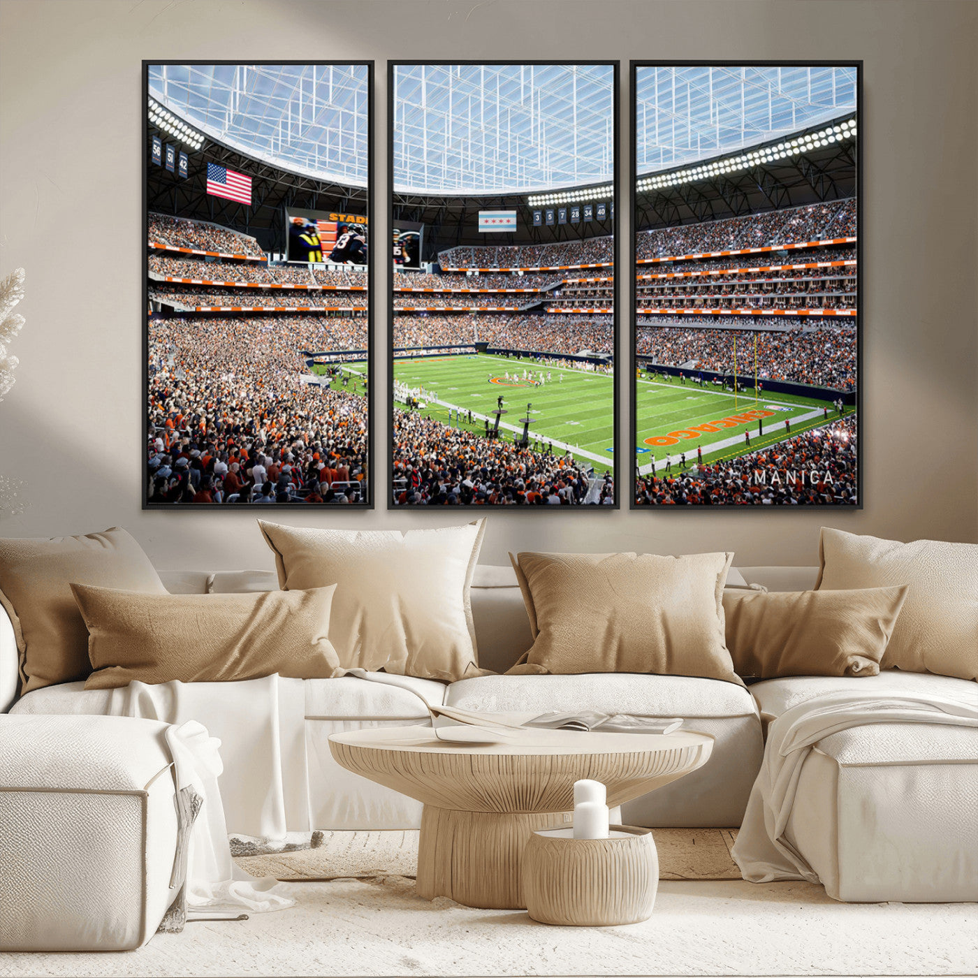 MGV-FC-48X32-3P - Chicago Bears Soldiers Field Wall Art Canvas Print – Framed Football Stadium Artwork for Sports
