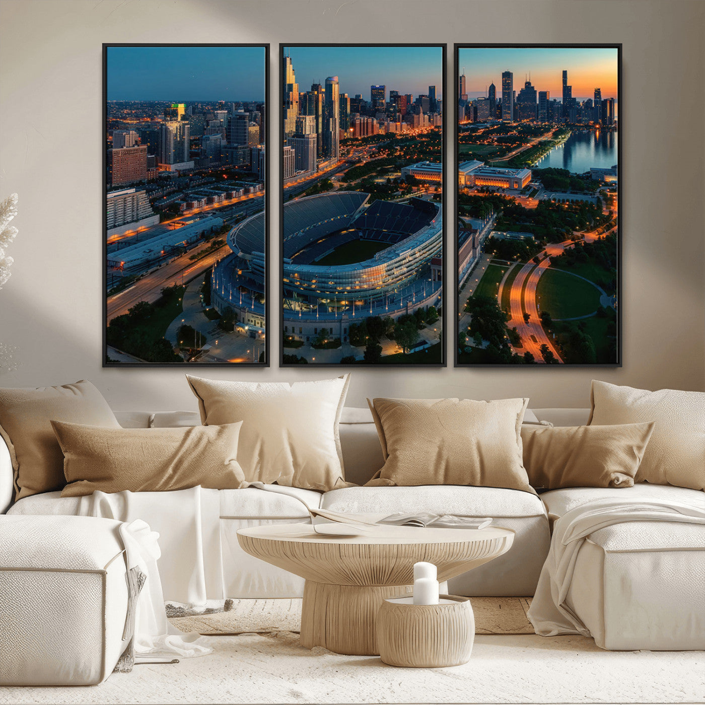 MGV-FC-48X32-3P - Chicago Bears Soldiers Field Wall Art Canvas Print – Framed Football Stadium Artwork for Sports