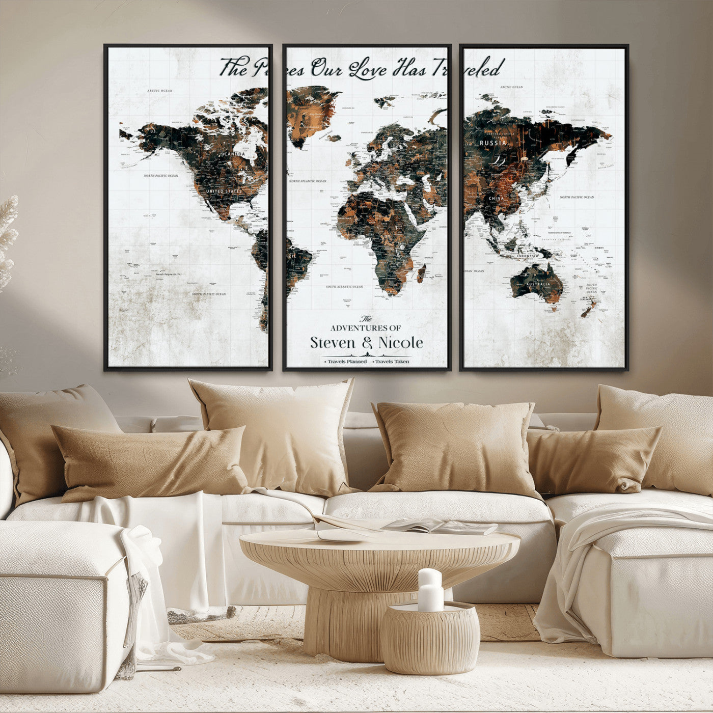 89231588-MGV-CV-36X24-World Travel Map with Pins – Framed Canvas Print to Track Adventures and Create a Visual Travel Journal, Ideal Wall Art for Home - H17
