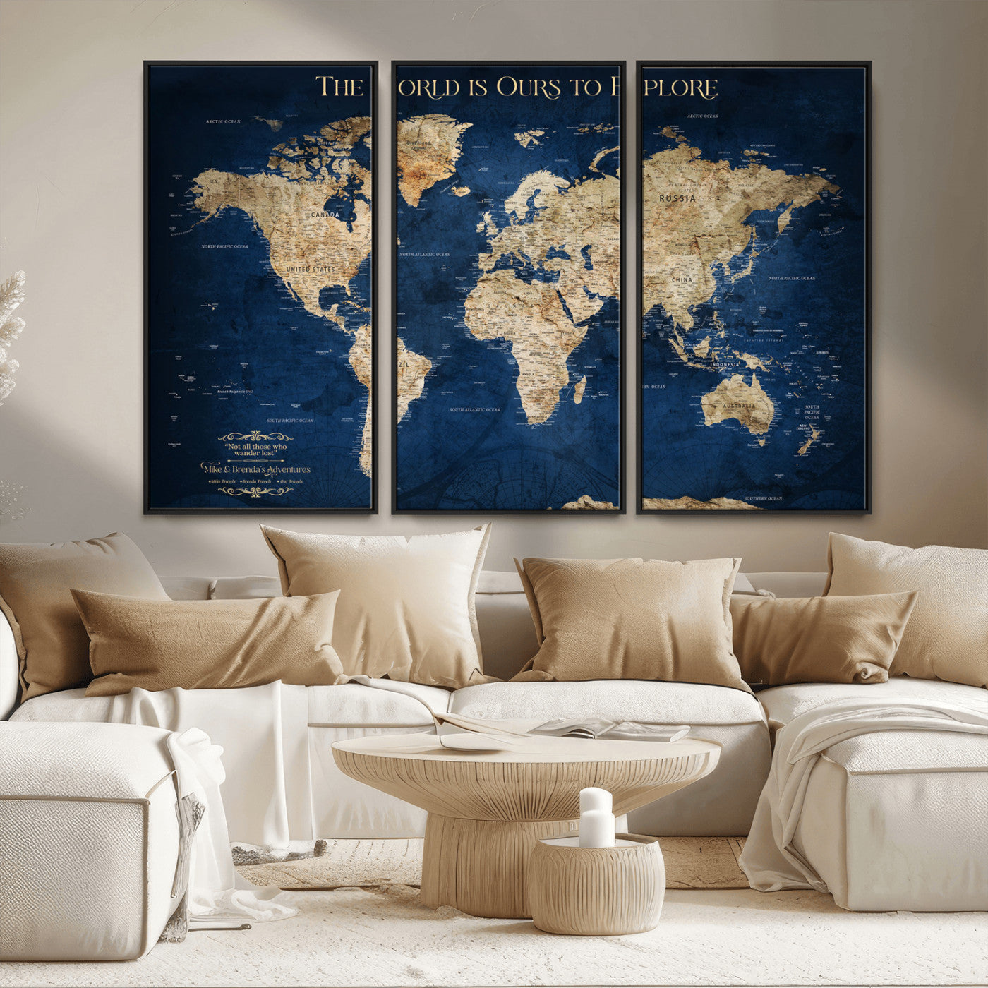 10181149-MGV-CV-36X24-Framed Push Pin World Travel Map – Canvas Wall Print of Where I’ve Been, Old-Style Adventure Map with Pins for Tracking Trips - H2-3