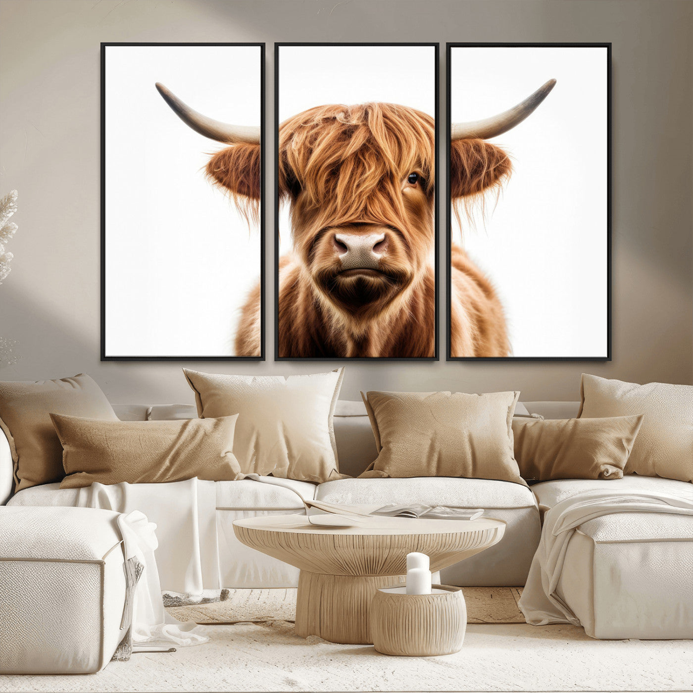 -Scottish Highland Cow Canvas Print, Framed Highland Cow Canvas Home Decor