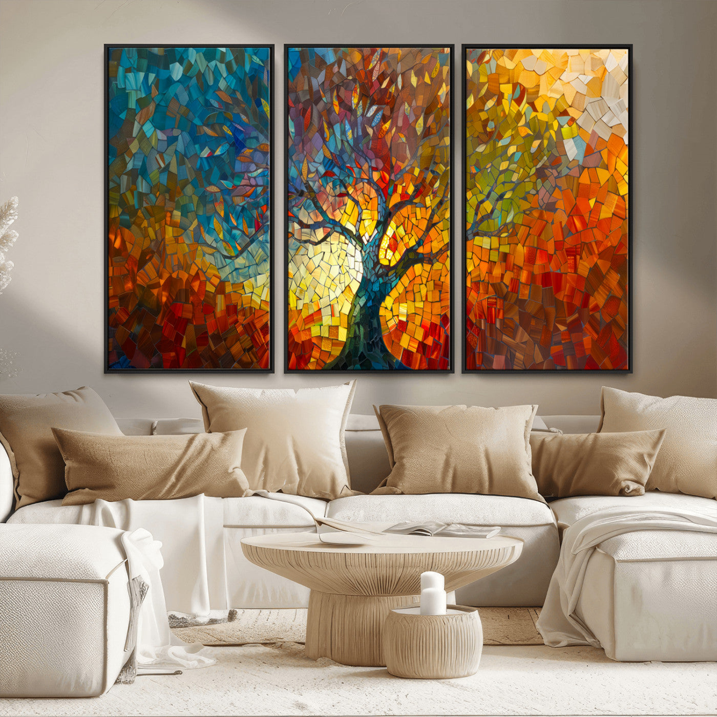 MGV-FC-48X32-3P - Mosaic Tree Canvas Wall Art – Vibrant Abstract Nature Design, Colorful Decor for Living Room, Bedroom, or Creative Spaces