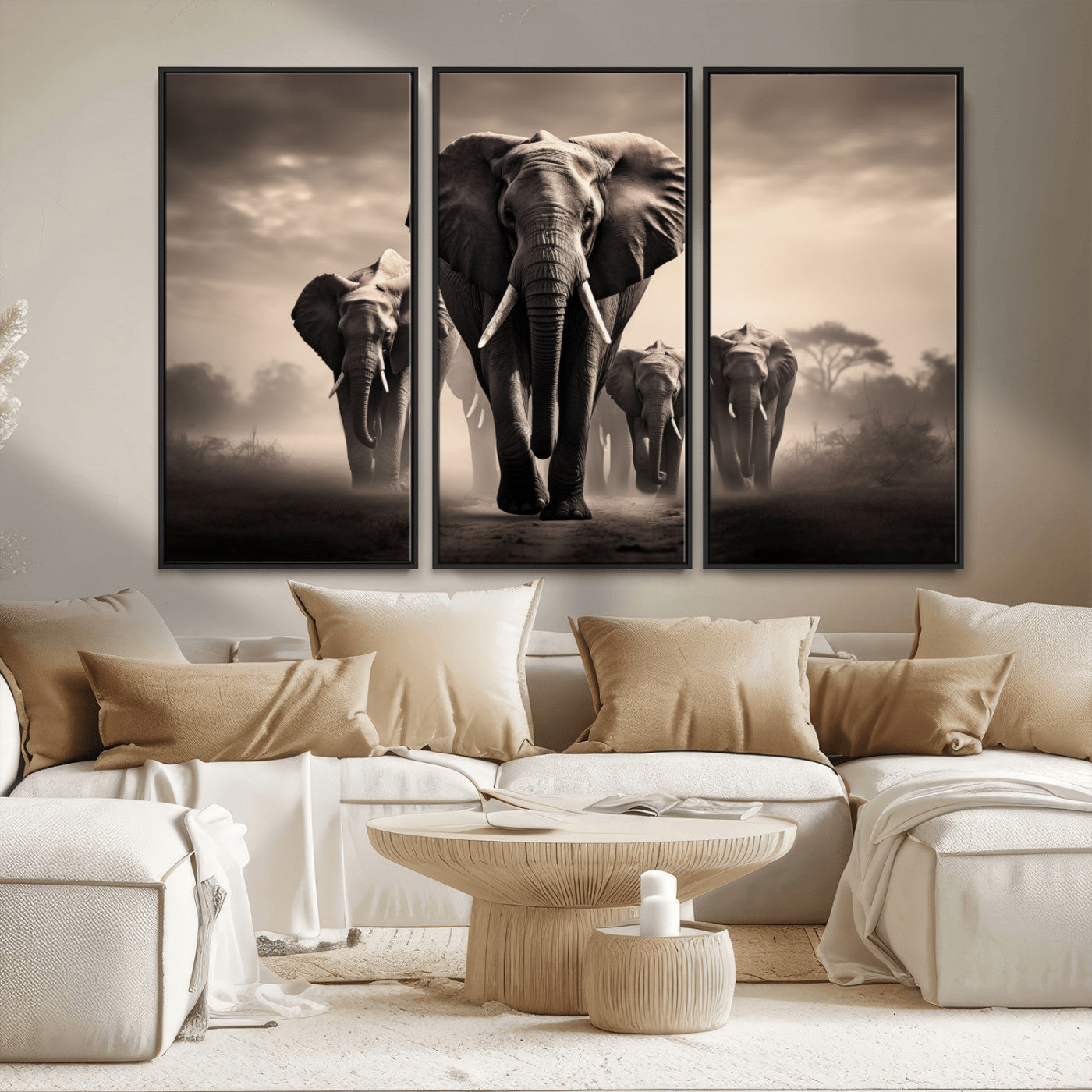 48598F10-MGV-CV-36X24-Elephant Family Wall Art Canvas Print, Framed Elephant Wall Art Home Decor