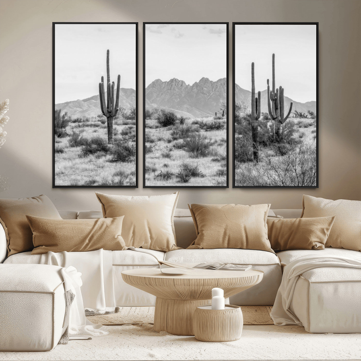 97436PHN-MGV-CV-36X24-Black White Arizona Desert Canvas Wall Art Cactus Farmhouse Wall Art