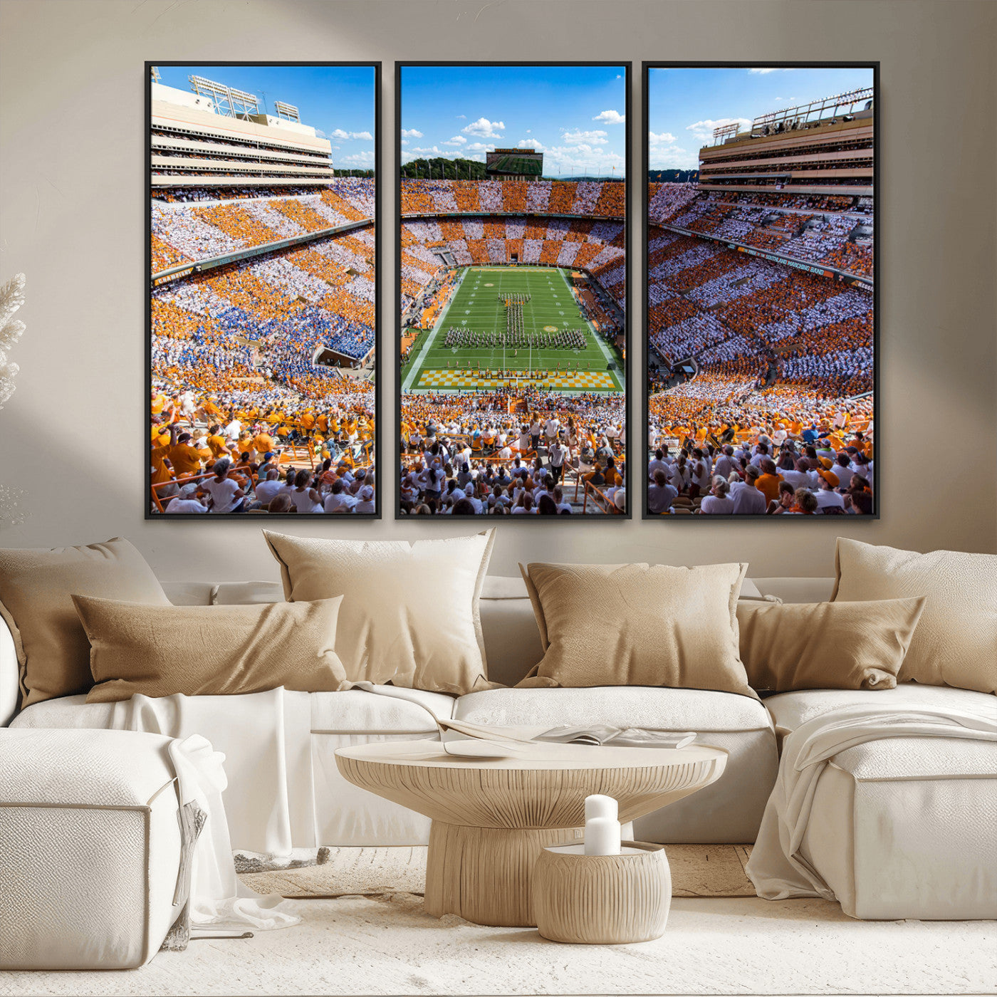 77097951-MGV-CV-36X24 - Tennessee Neyland Stadium Wall Art – Checkerboard Game Day Panoramic Canvas Print, College Football Decor for Home, Office, or Man Cave