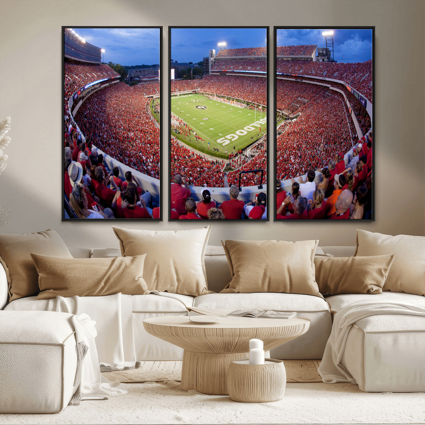 10244378-MGV-CV-48X32-3P-Dooley Stadium Wall Art Print, Sports Arena Canvas Wall Art, Dooley Field at Sanford Stadium Canvas Print, Modern Athletic Field Art Printing