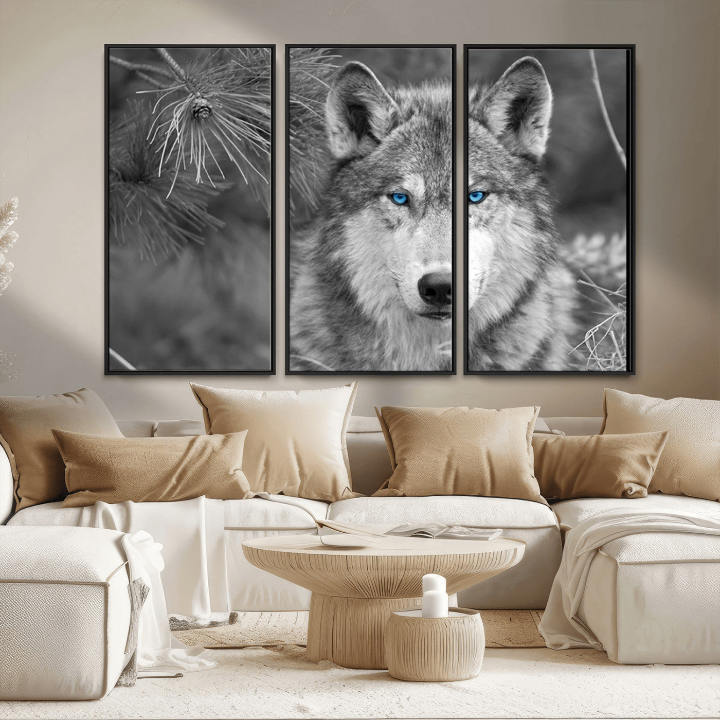 MGV-FC-48X32-3P - Wild Wolf Blue Eye Wall Art Canvas Print