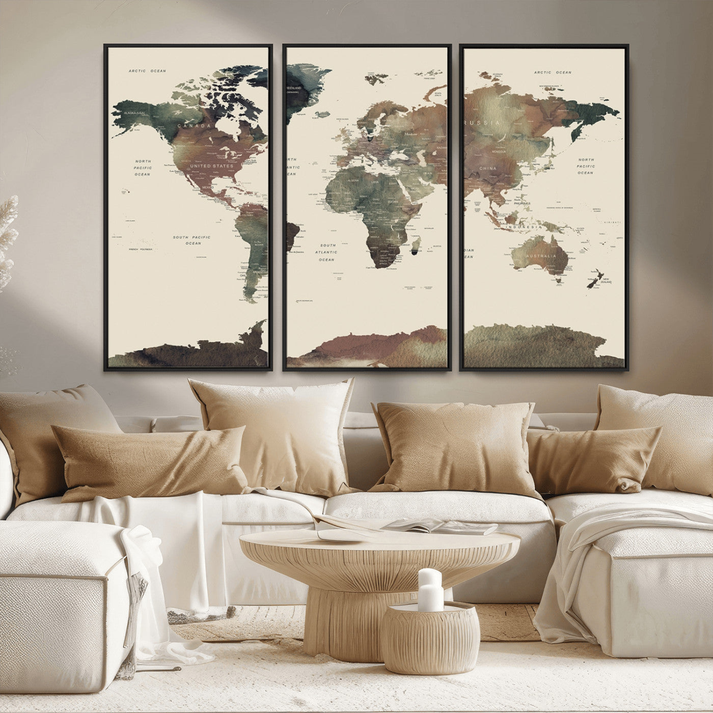 MGV-FC-48X32-3P - World Map Wall Art Canvas Print for Home and Office Decor
