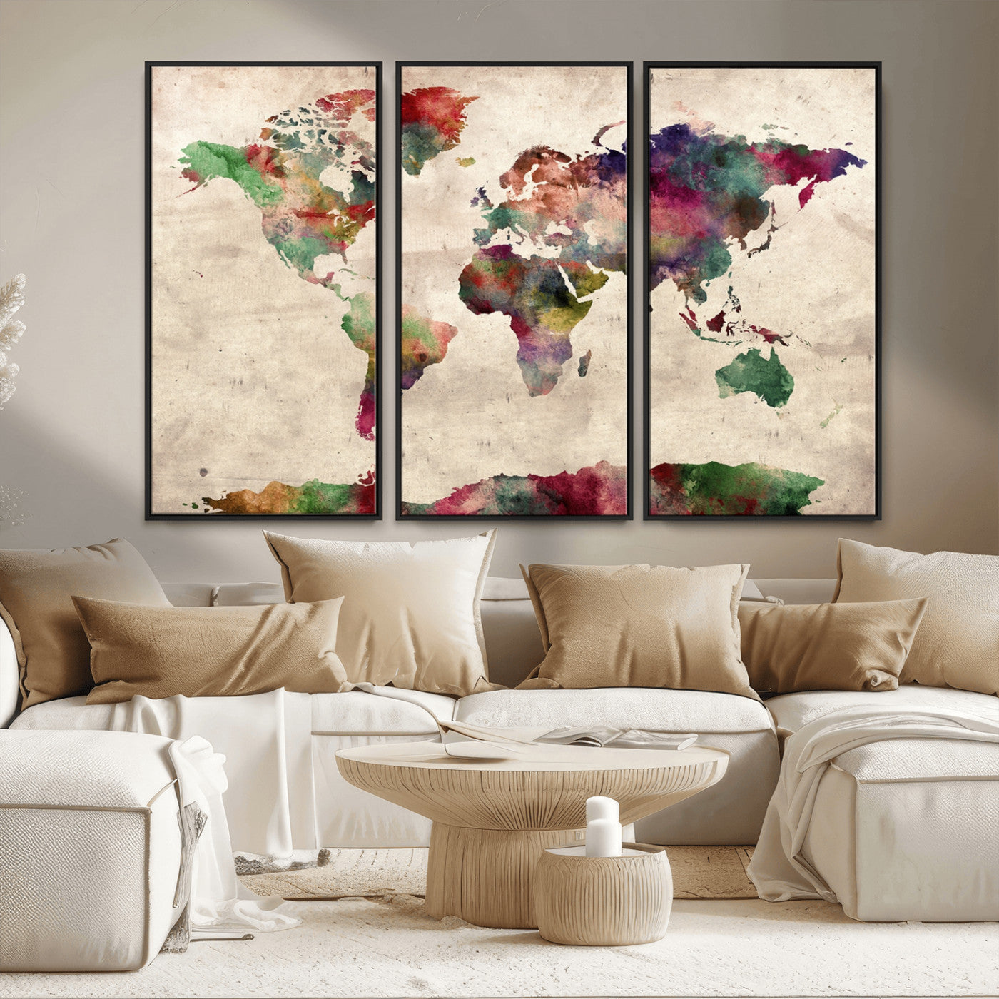 MGV-FC-48X32-3P - World Map Wall Art Canvas Print for Home and Office Decor