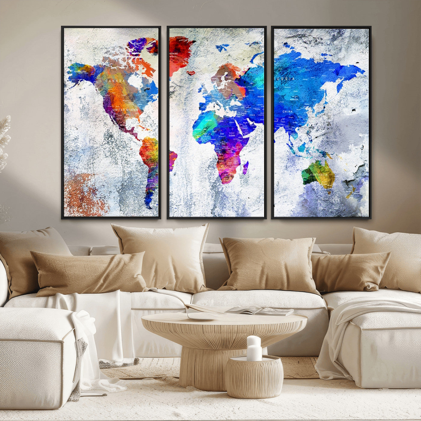 MGV-FC-48X32-3P - World Map Wall Art Canvas Print for Home and Office Decor