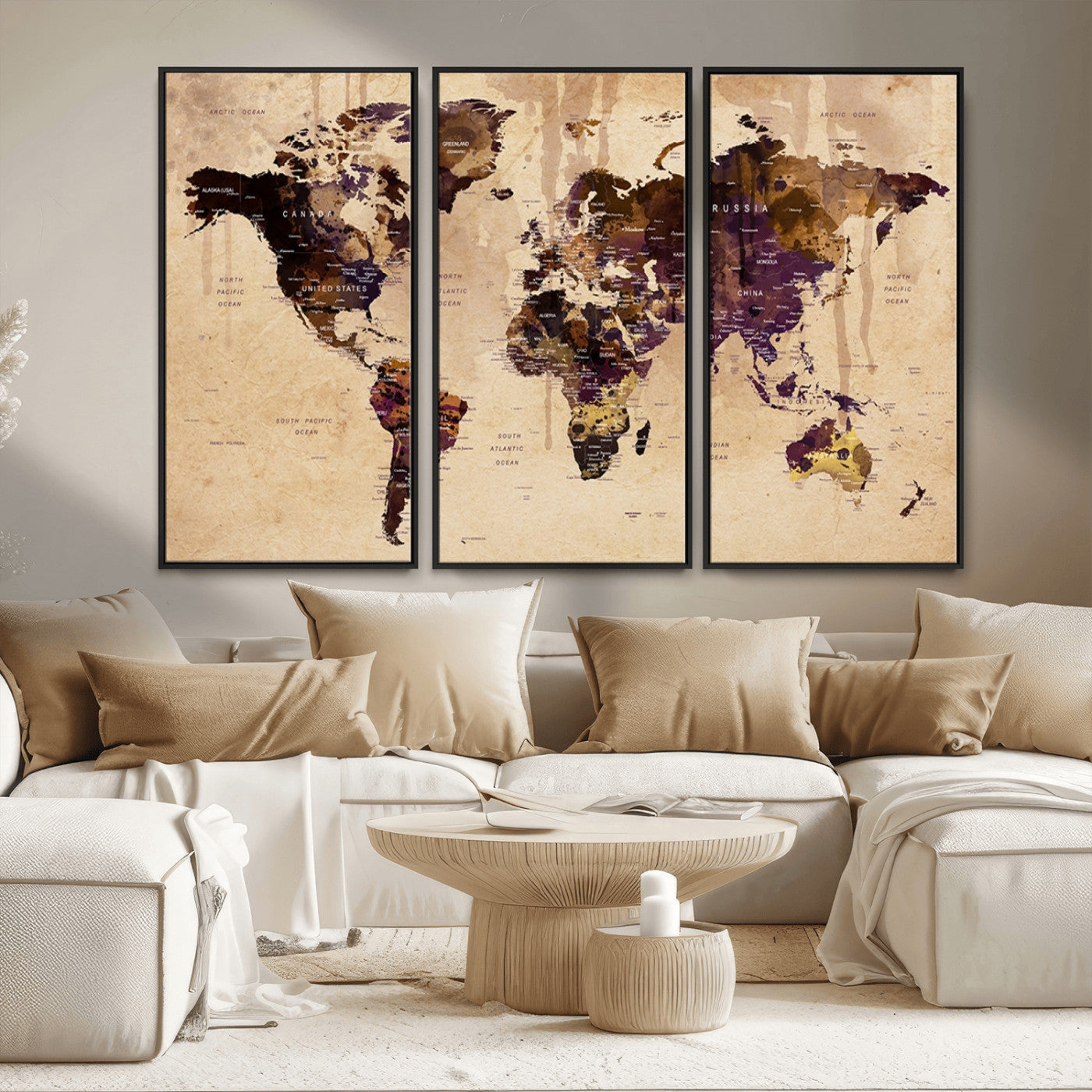 MGV-FC-48X32-3P - World Map Wall Art Canvas Print for Home and Office Decor