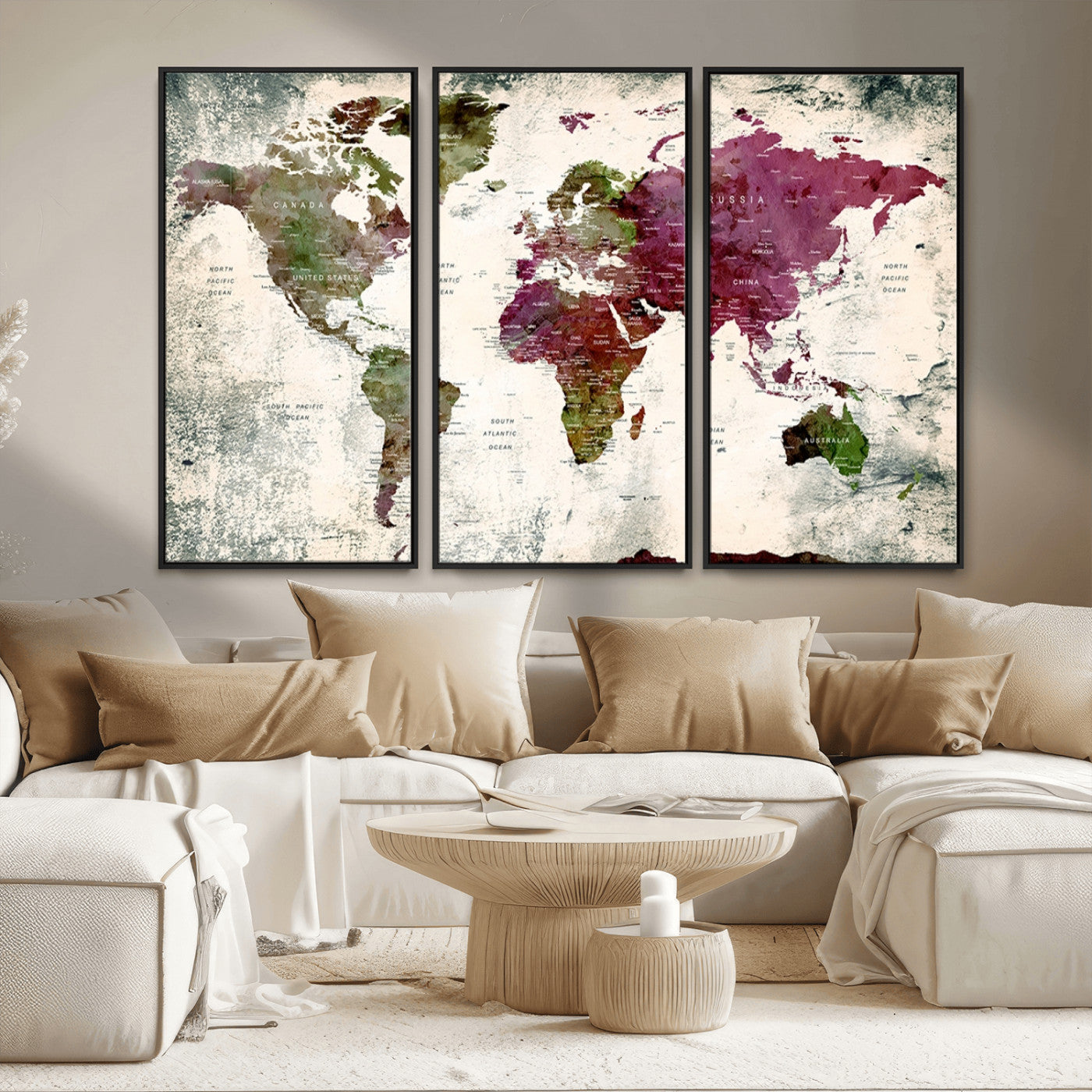 MGV-FC-48X32-3P - World Map Wall Art Canvas Print for Home and Office Decor
