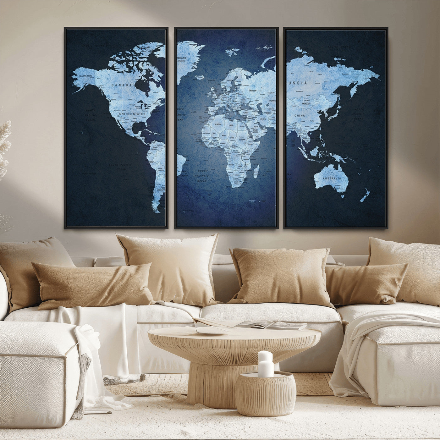 MGV-FC-48X32-3P - Push Pin World Map Canvas Print – Framed Wall Art for Couples to Track Their Travels – Anniversary