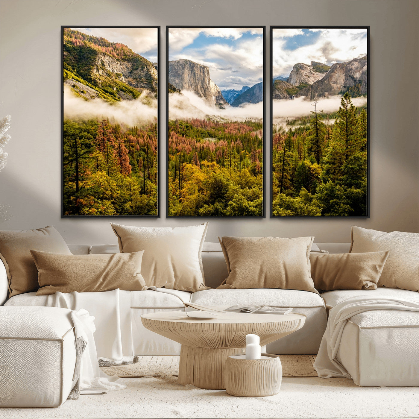 MGV-FC-48X32-3P - Half Dome Yosemite Canvas Wall Art – Majestic Triptych Landscape Print – National Park Nature Decor