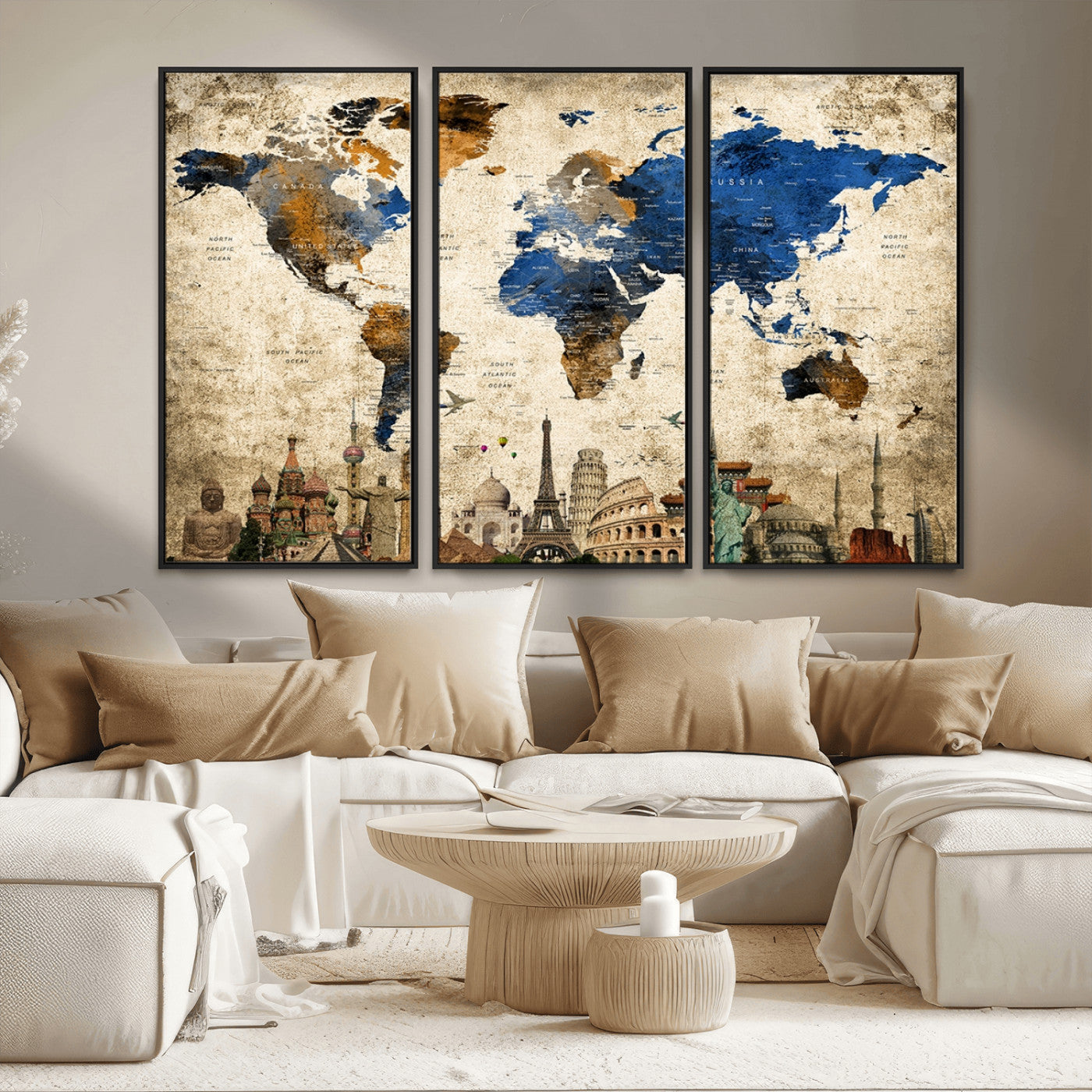 MGV-FC-48X32-3P - Push Pin World Map Canvas Print – Framed Wall Art for Couples to Track Their Travels – Anniversary