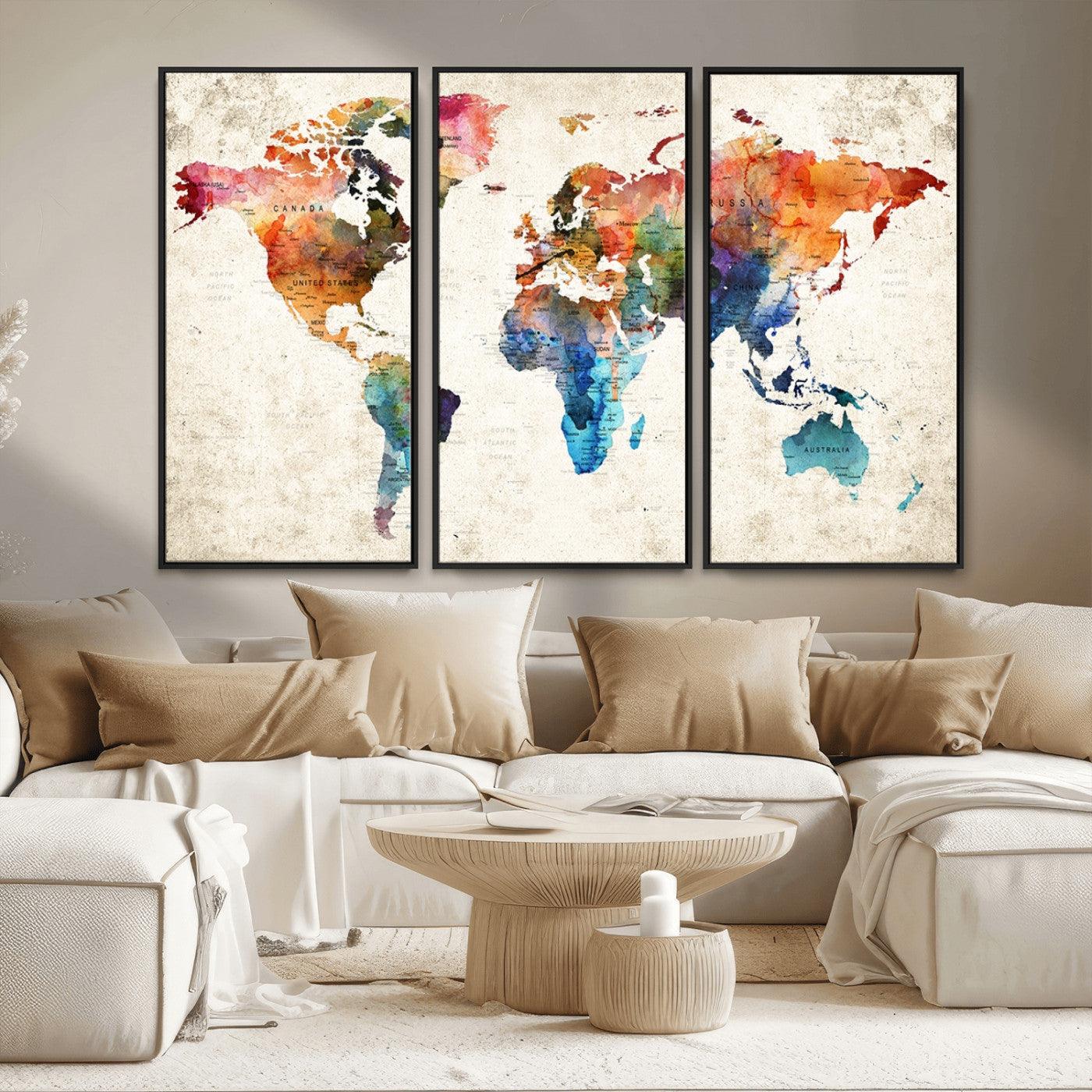 MGV-FC-48X32-3P - Push Pin World Map Canvas Print – Framed Wall Art for Couples to Track Their Travels – Anniversary