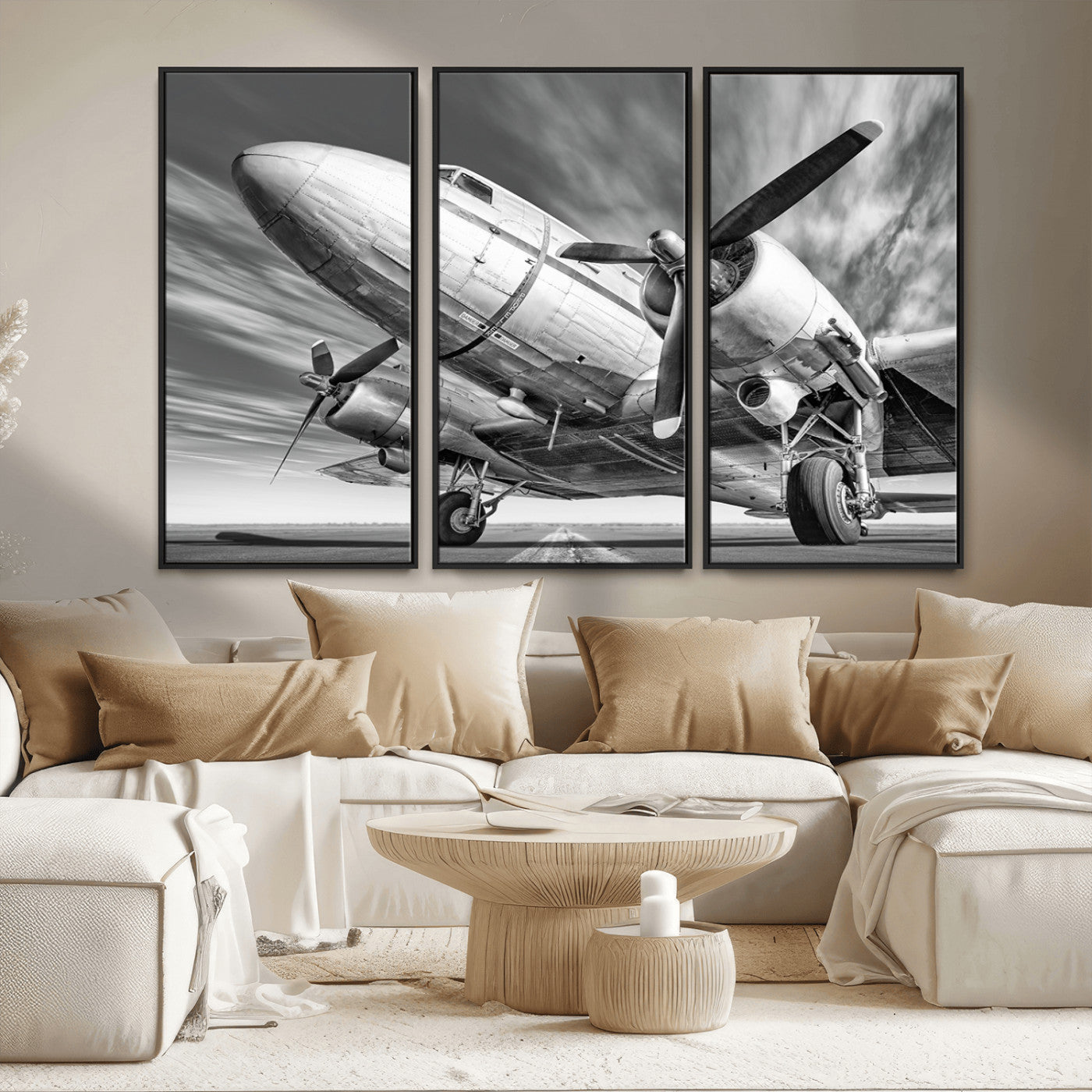 MGV-FC-48X32-3P - Vintage Airplane on Runway Canvas Print