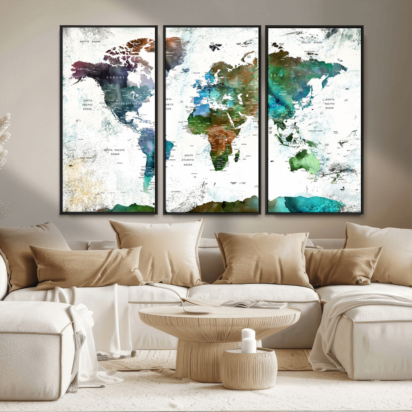 MGV-FC-48X32-3P - Push Pin World Map Canvas Print – Framed Wall Art for Couples to Track Their Travels – Anniversary