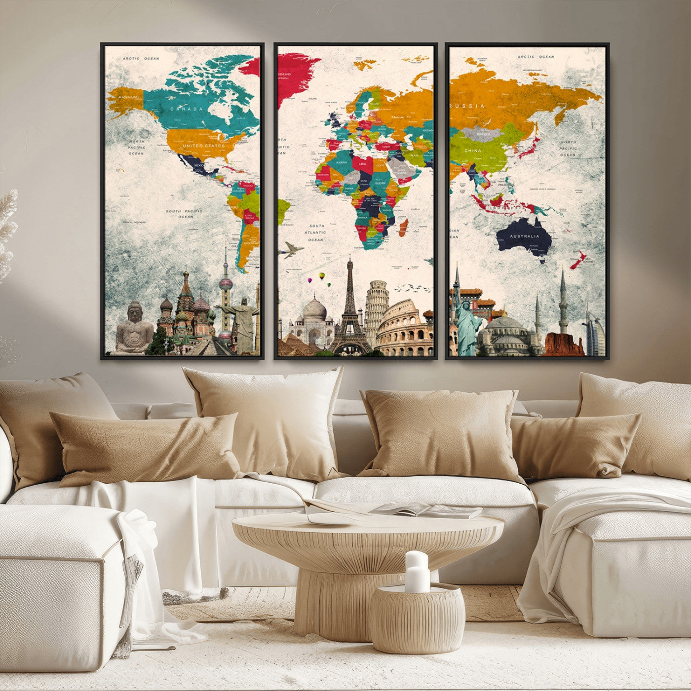 MGV-FC-48X32-3P - Push Pin World Map Canvas Print – Framed Wall Art for Couples to Track Their Travels – Anniversary
