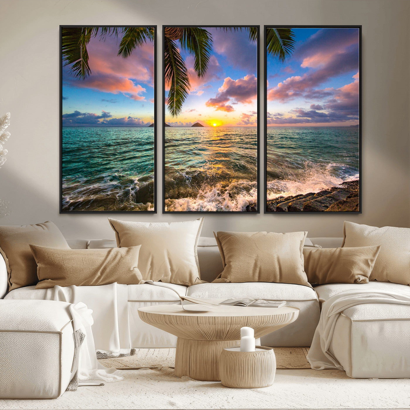 MGV-FC-48X32-3P - Framed Tropical Sunset Art Canvas Print