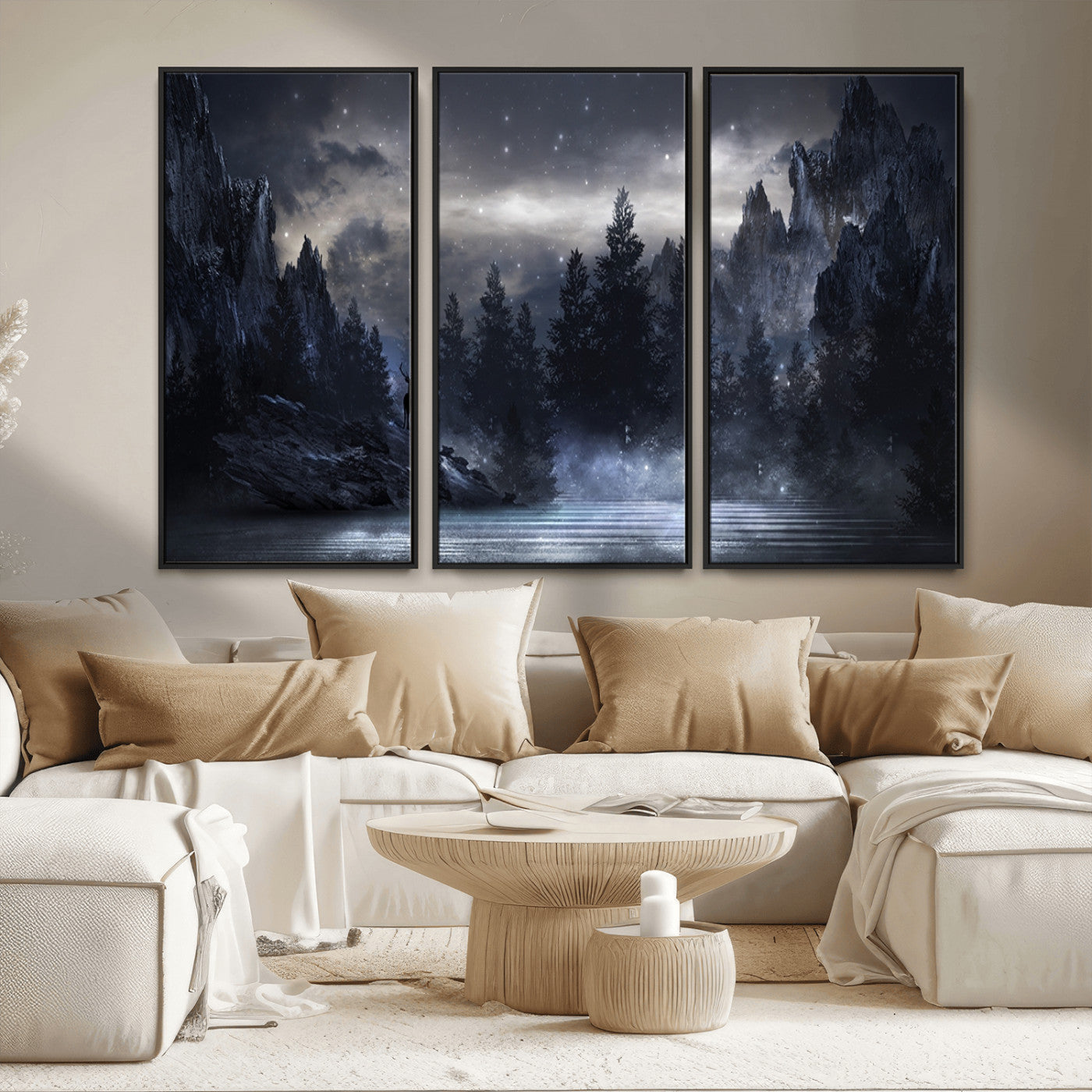MGV-FC-48X32-3P - Night Landscape and Trees Wall Art Canvas Print
