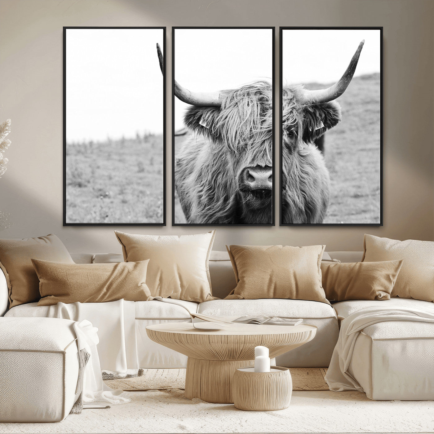 MGV-FC-48X32-3P - Newfoundland Cow Art Wall Art, Black White Cow Art Wall Art Canvas Print