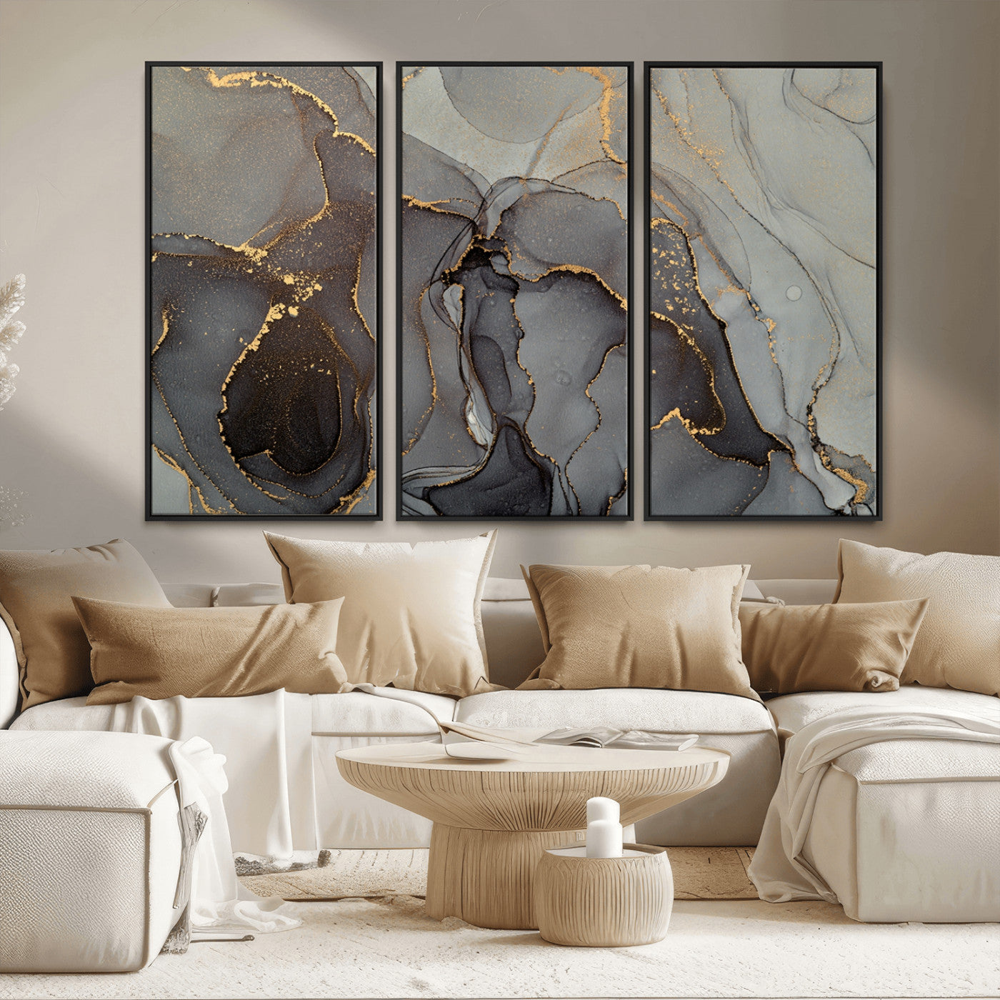 MGV-FC-48X32-3P - Gray Marble Fluid Effect Wall Art Abstract Canvas Wall Art Print