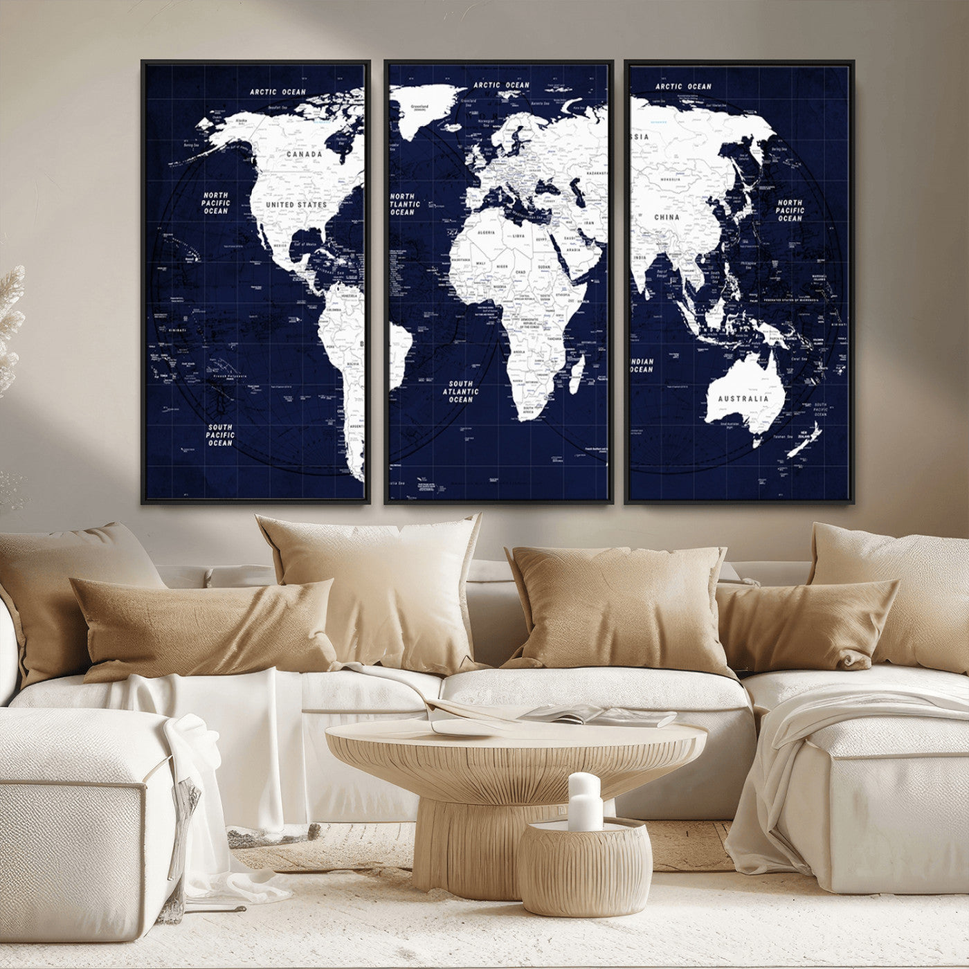 MGV-FC-48X32-3P - World Map Wall Art Canvas Print for Home and Office Decor