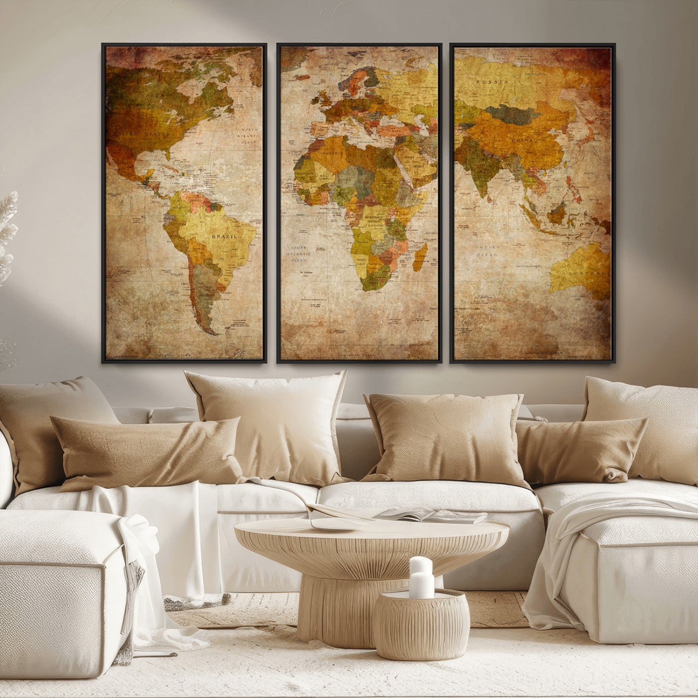 MGV-FC-48X32-3P - Push Pin World Map Canvas Print – Framed Wall Art for Couples to Track Their Travels – Anniversary