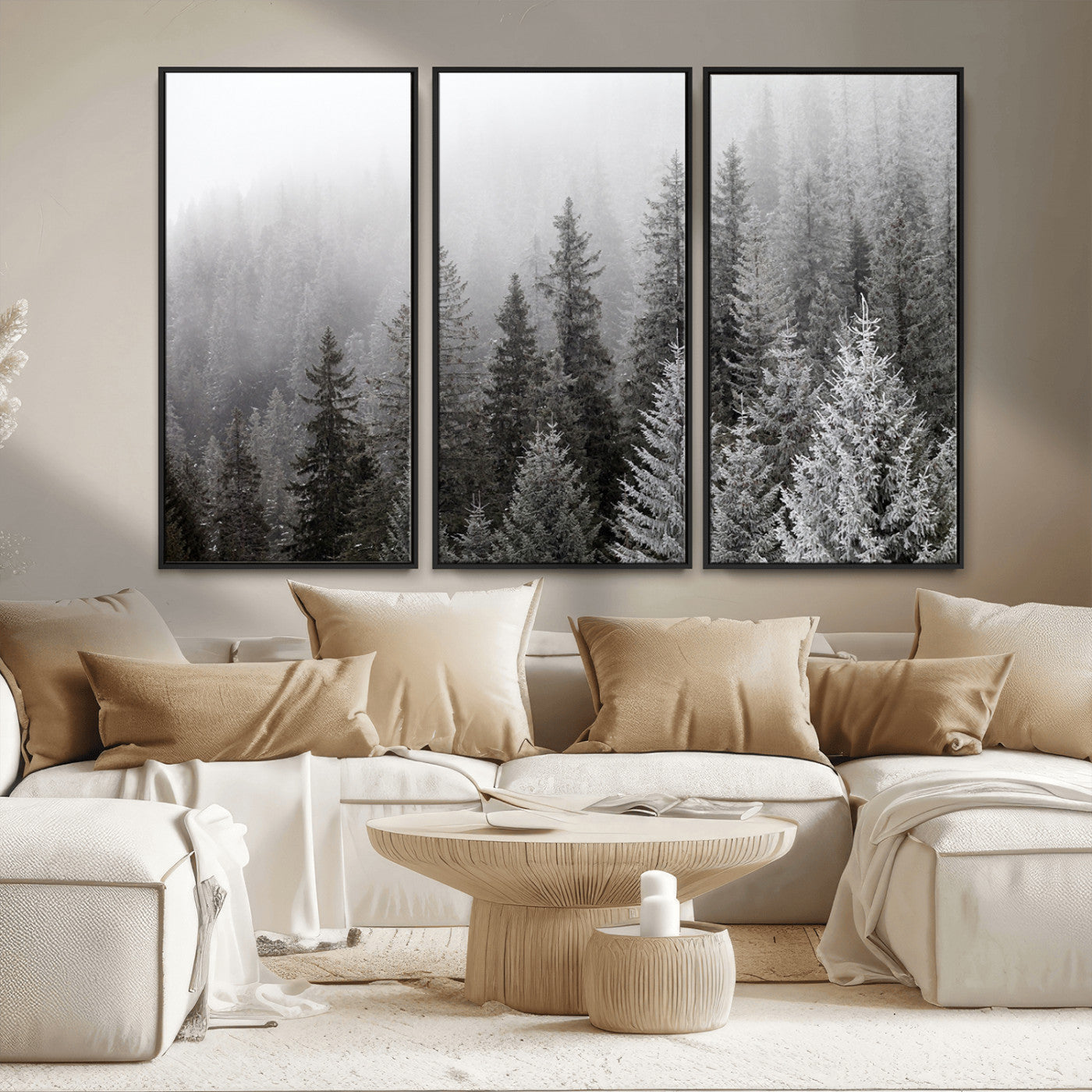 MGV-FC-48X32-3P - Big Foggy Forest and Misty Trees Forest Wall Art Canvas Print