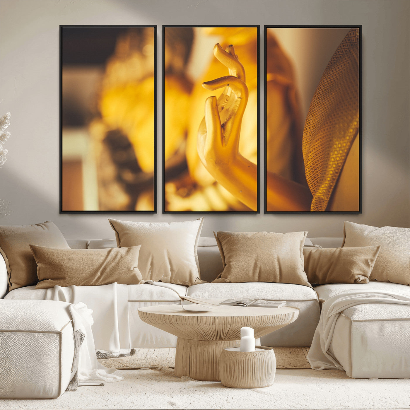 MGV-FC-48X32-3P - Gold Buddha Statue Hands Wall Art Canvas Print