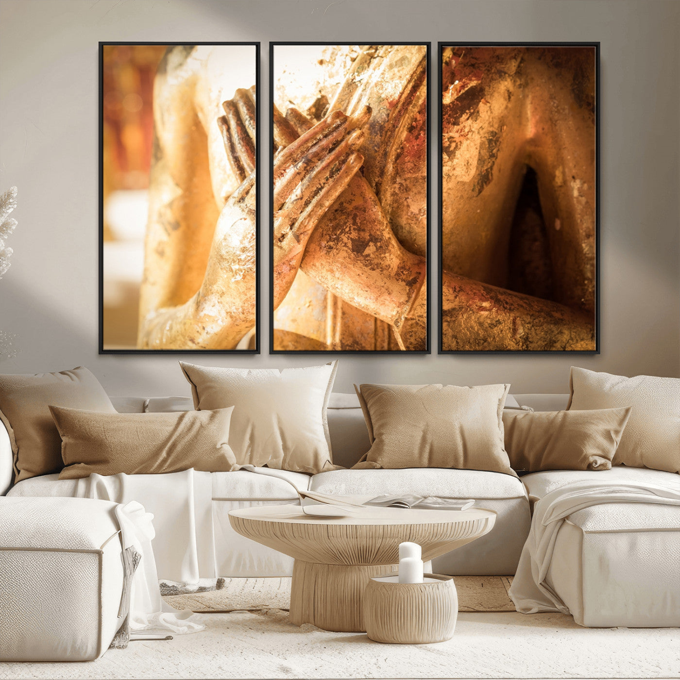 MGV-FC-48X32-3P - Buddha Statue Hands Wall Art Canvas Print