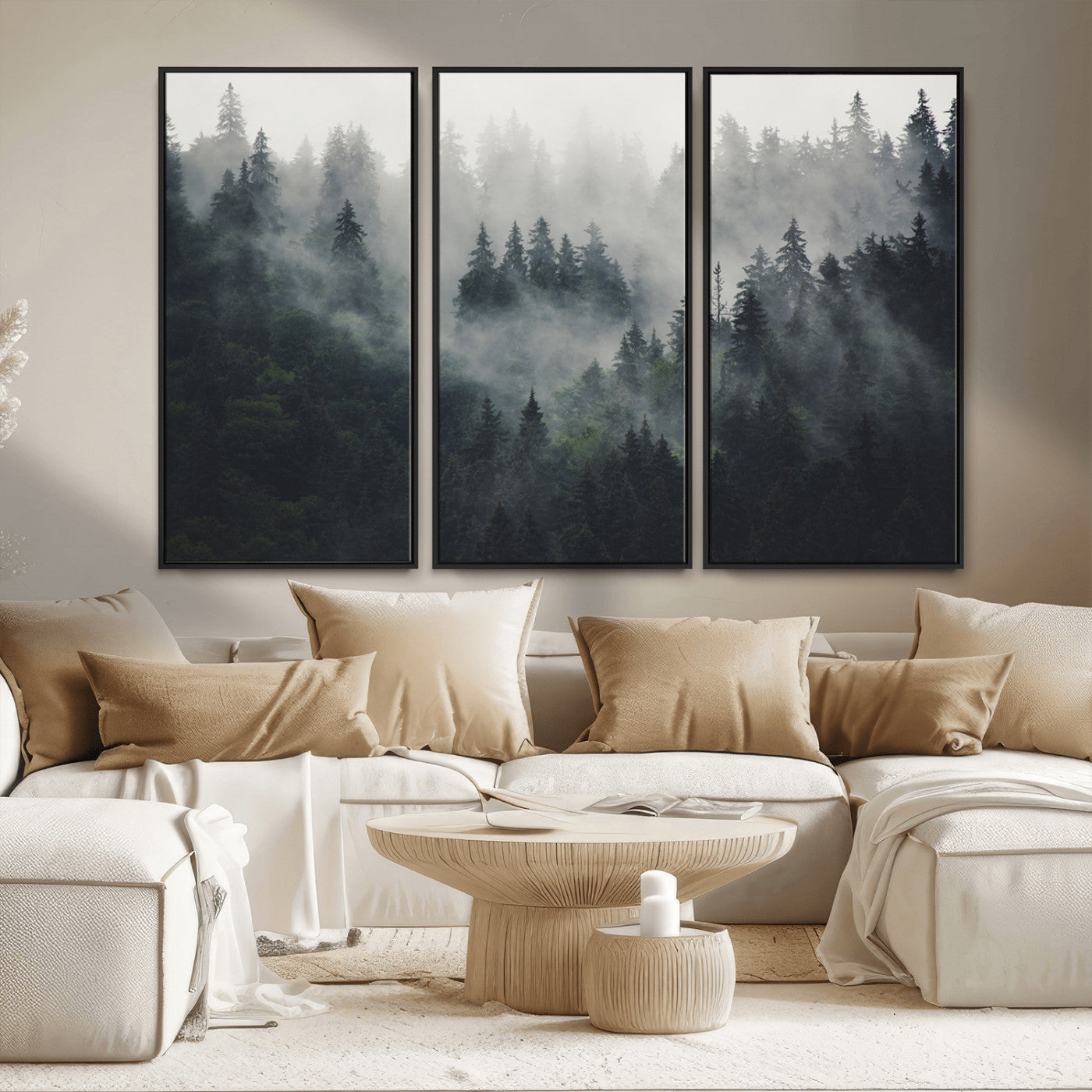 MGV-FC-48X32-3P - Nature Wall Decor - Serene Triptych Nature Print – Woodland Landscape Decor for Living Room or