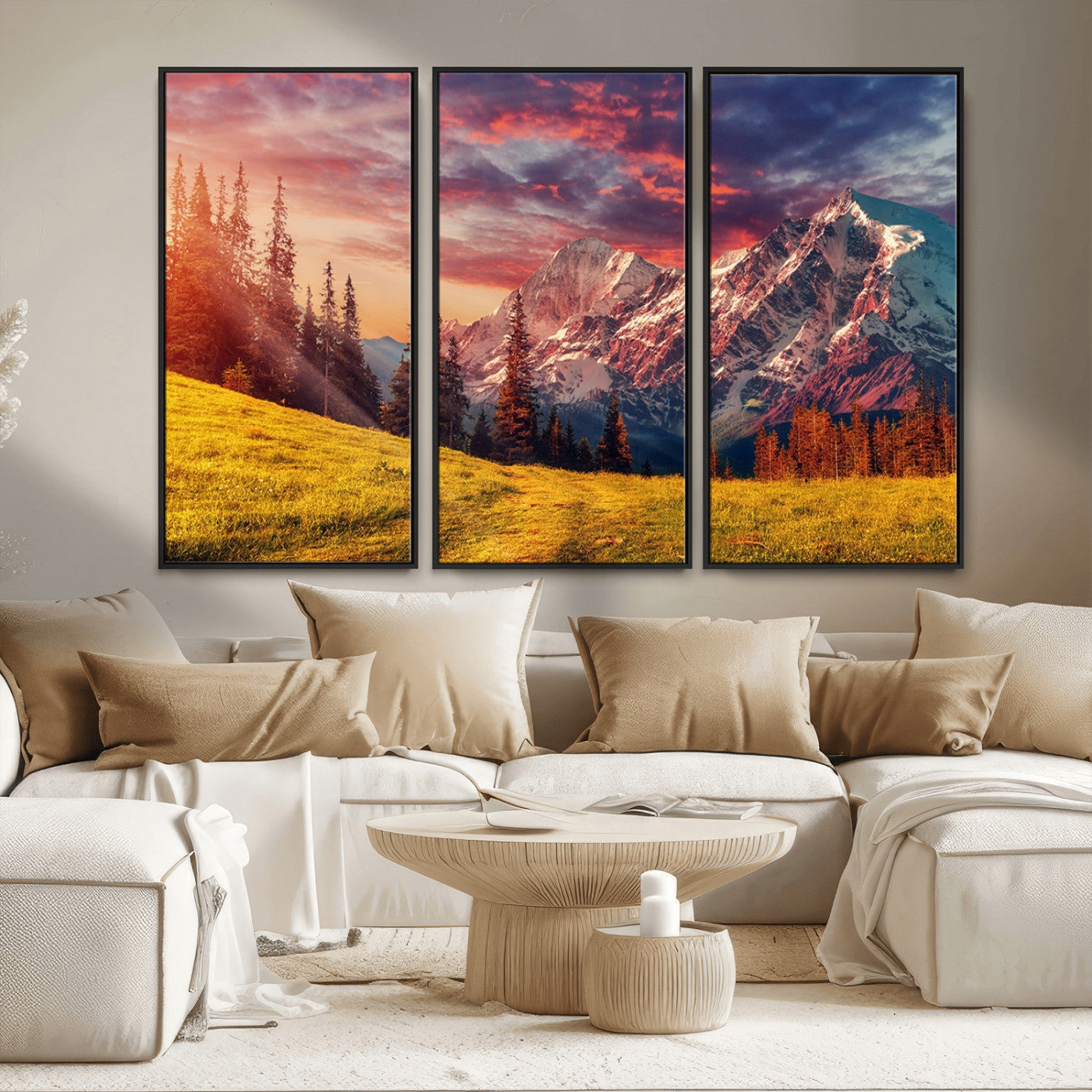MGV-FC-48X32-3P - Mountain and Daylight Red Sunset Wall Art Canvas Print