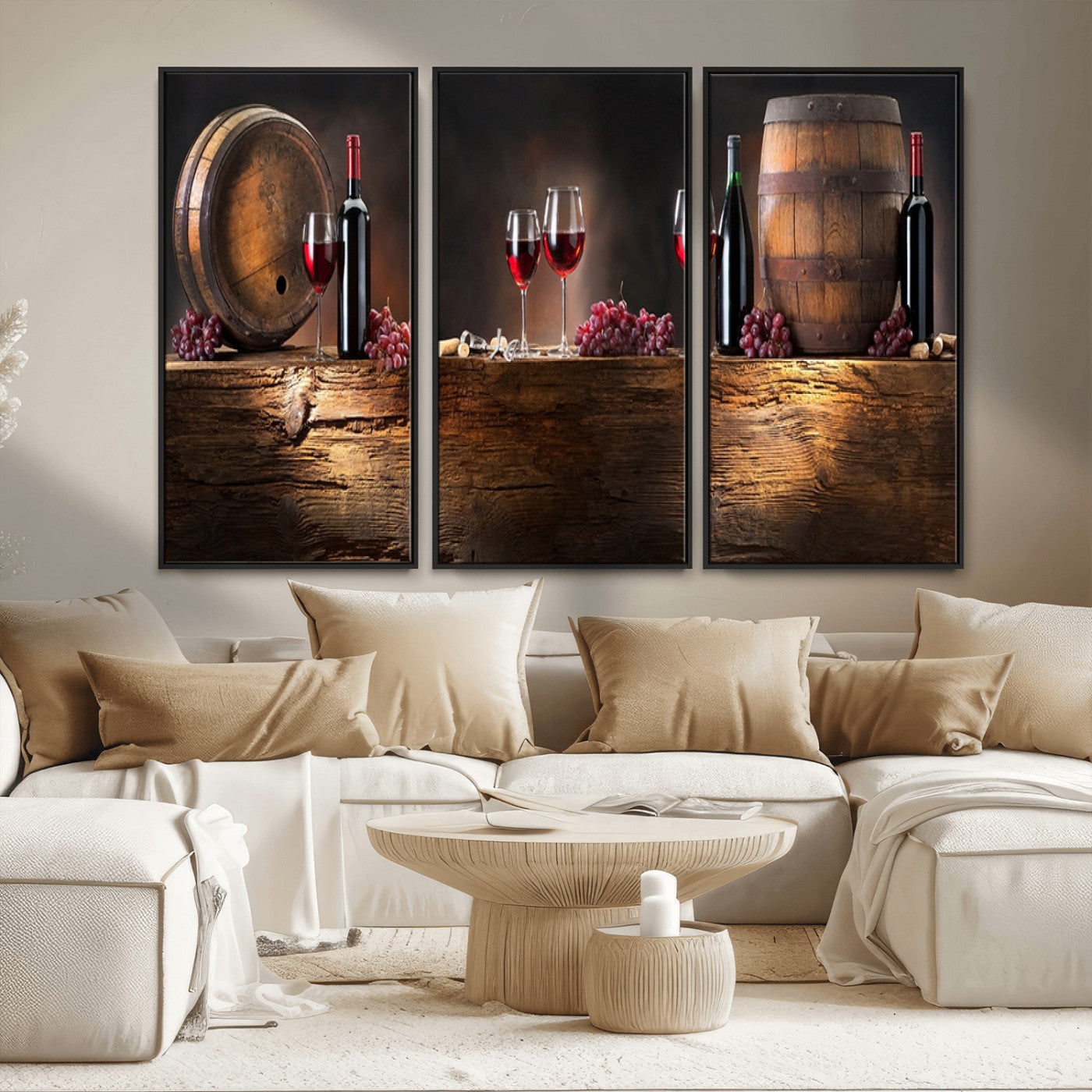 MGV-FC-48X32-3P - Wine and Barrels Wall Art Canvas Print