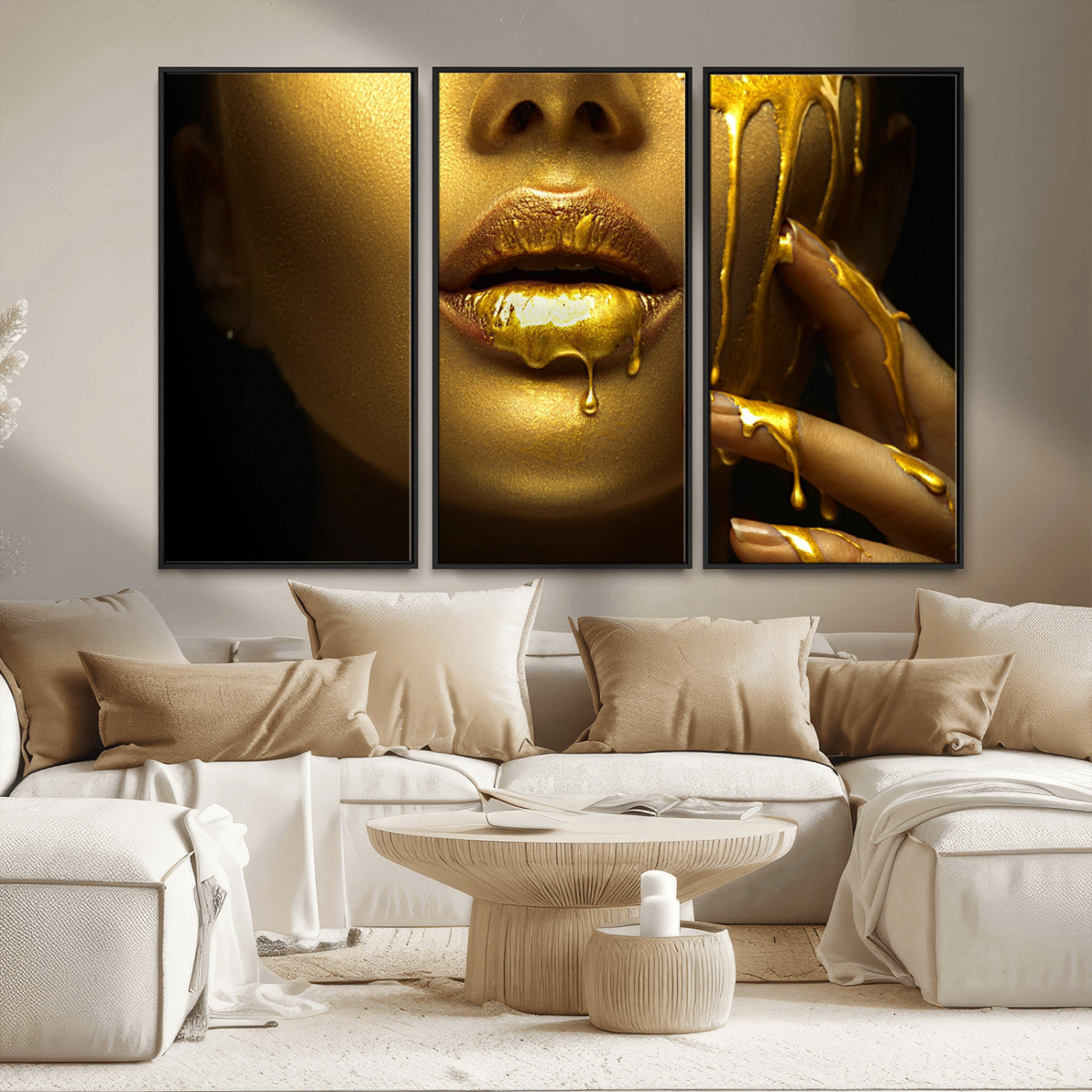 MGV-FC-48X32-3P - Gold and Women Wall Art Canvas Print