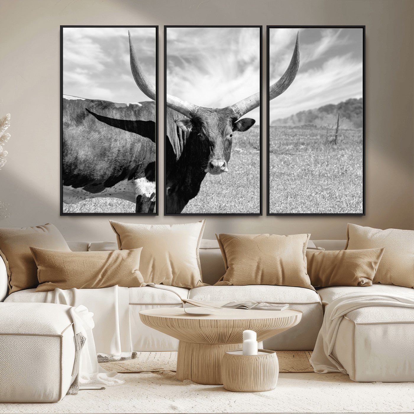MGV-FC-48X32-3P - Longhorn Wall Art Canvas Print, Framed Ranch Wall Art Canvas Print