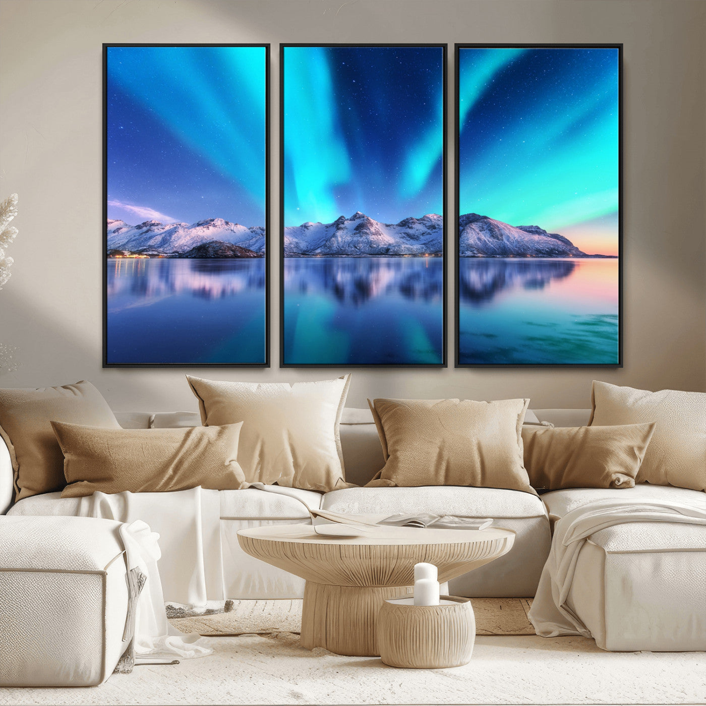MGV-FC-48X32-3P - Northern Lights above Mountain Wall Art, Northern Lights Wall Art Canvas Print