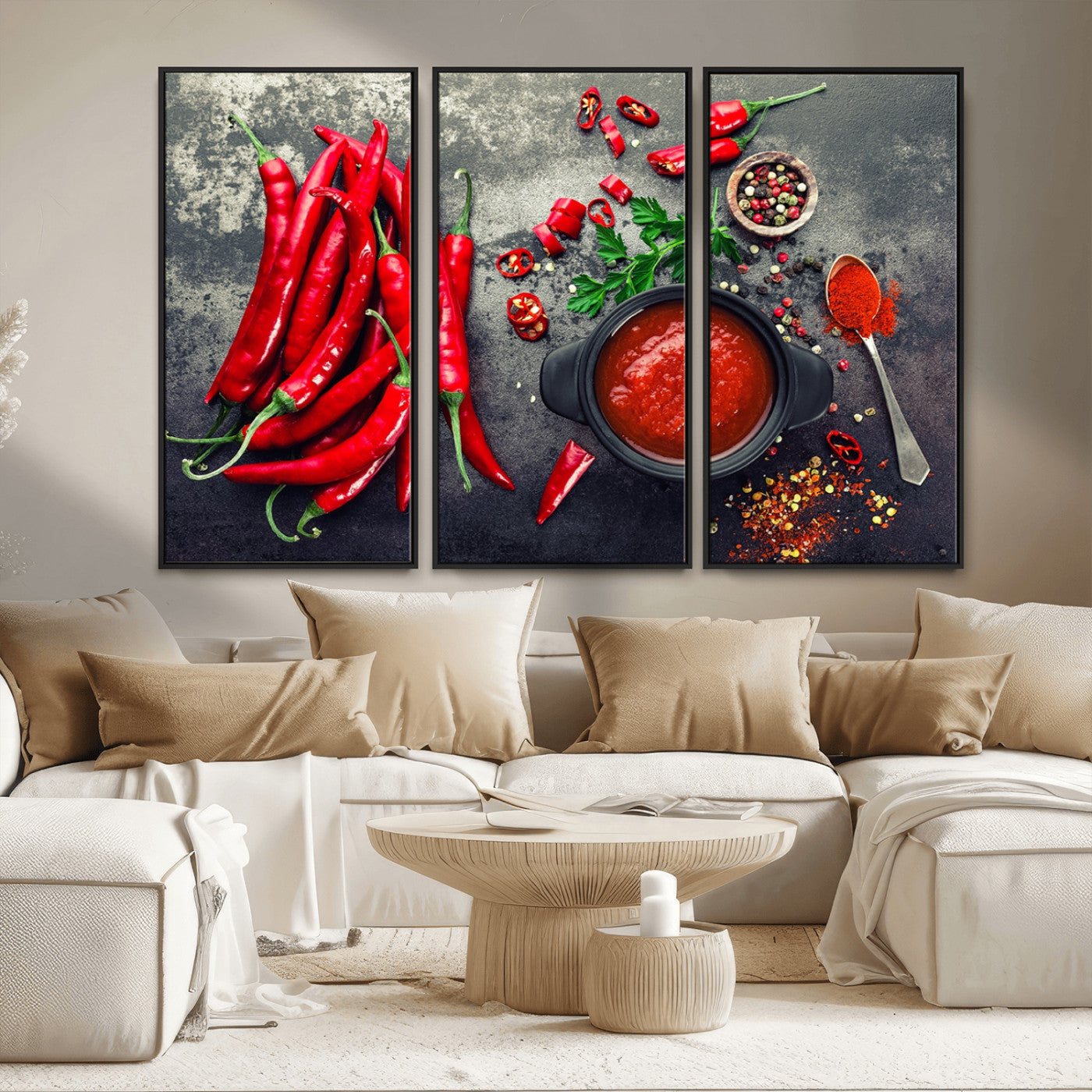 MGV-FC-48X32-3P - Red Pepper Kitchen and Restaurant Wall Wall Art, Red Pepper Kitchen Wall Decor Canvas Print