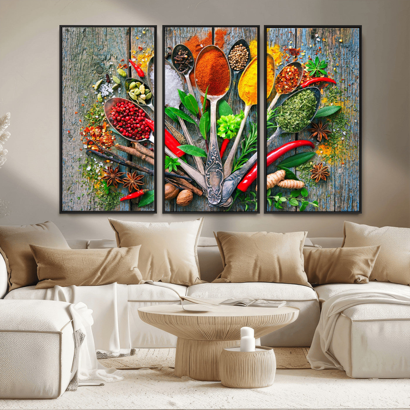 MGV-FC-48X32-3P - Kitchen Wall Art Print - Spoonful of Spices Cooking Wall Art Canvas Print - Vibrant Kitchen Decor